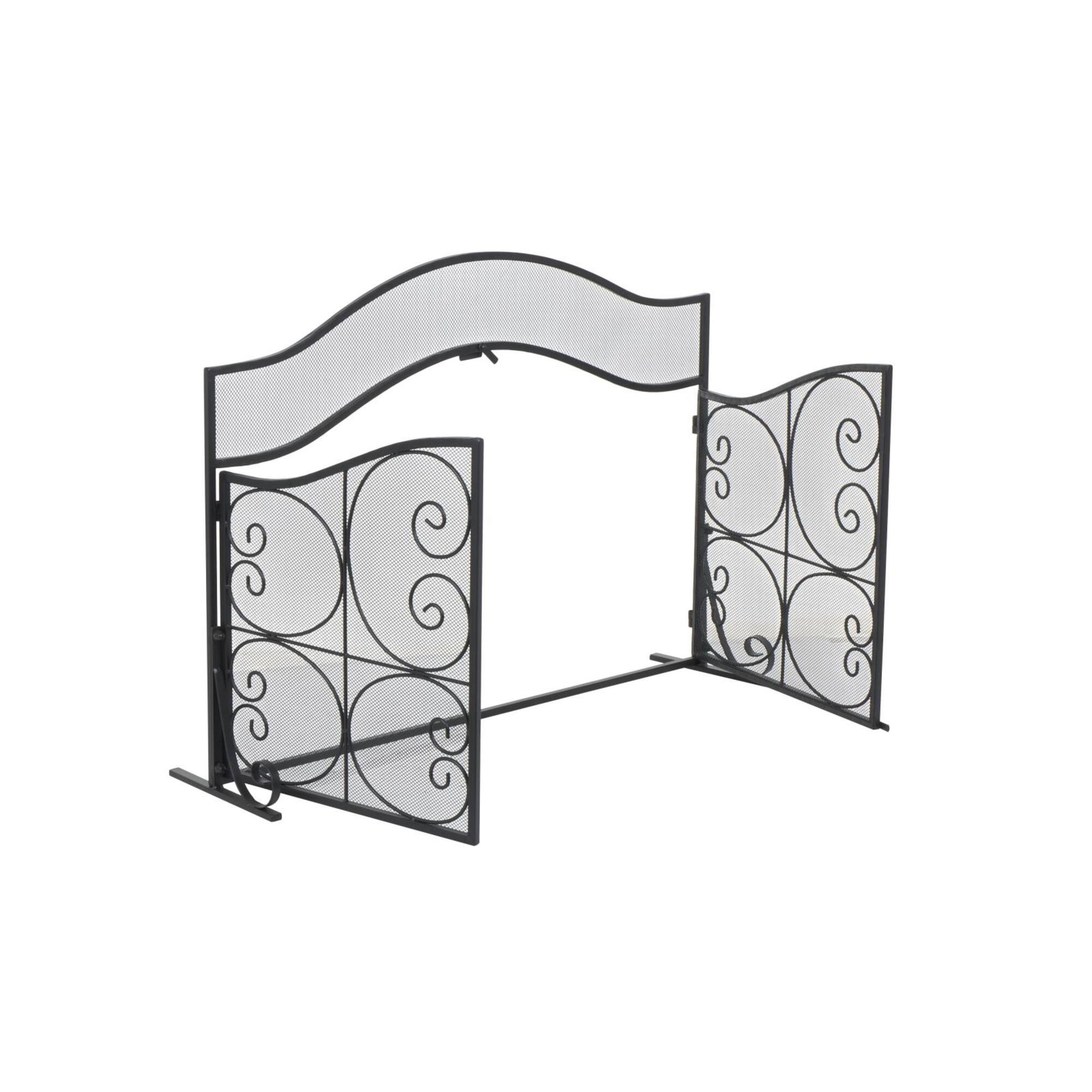 41" Black Metal Scroll Arched 1-Panel 2-Door Fireplace Screen with Mesh Backing